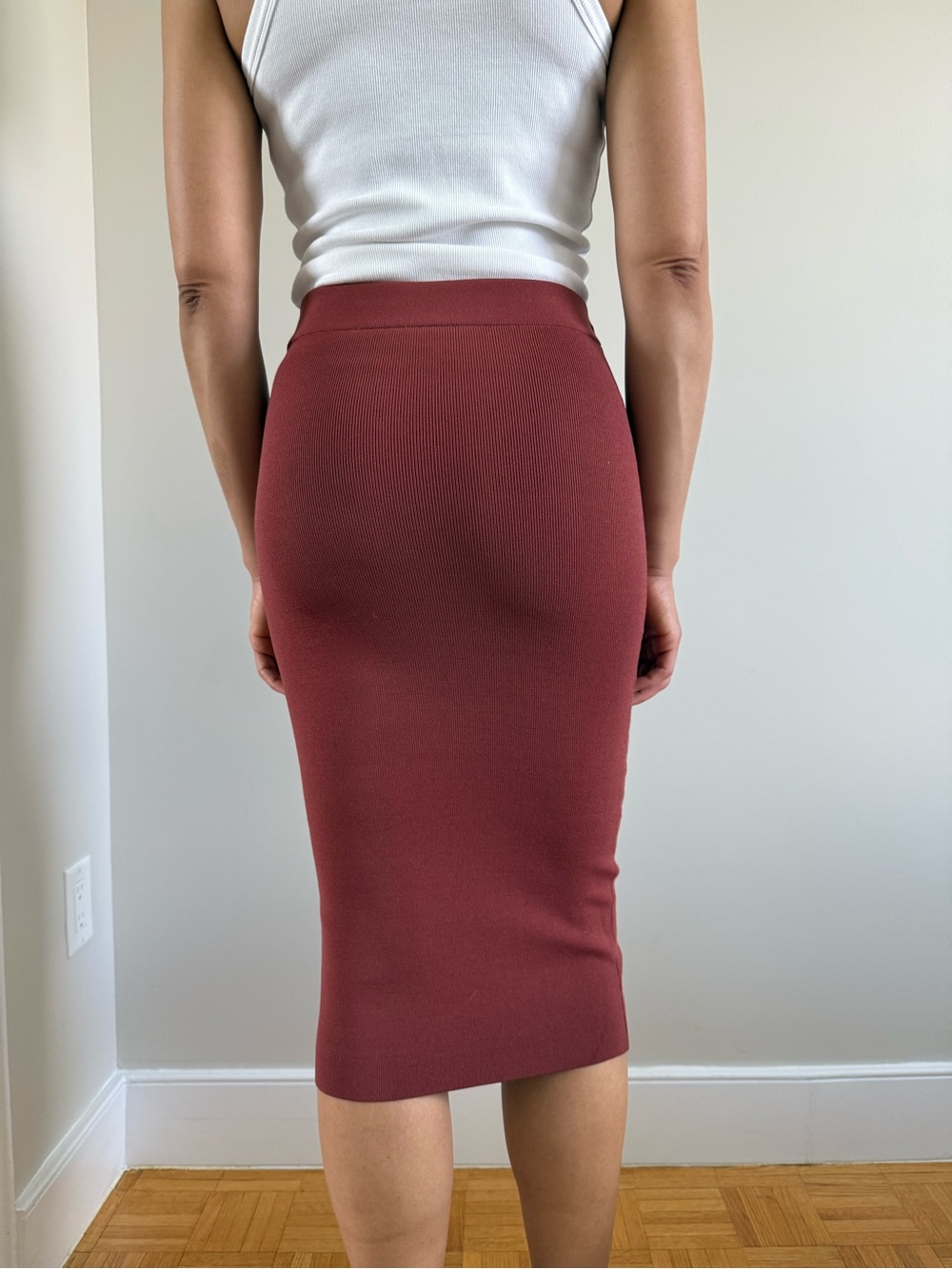 Babaton/Aritzia Rust/Red High-Rise Pencil Skirt - Picture 4 of 5